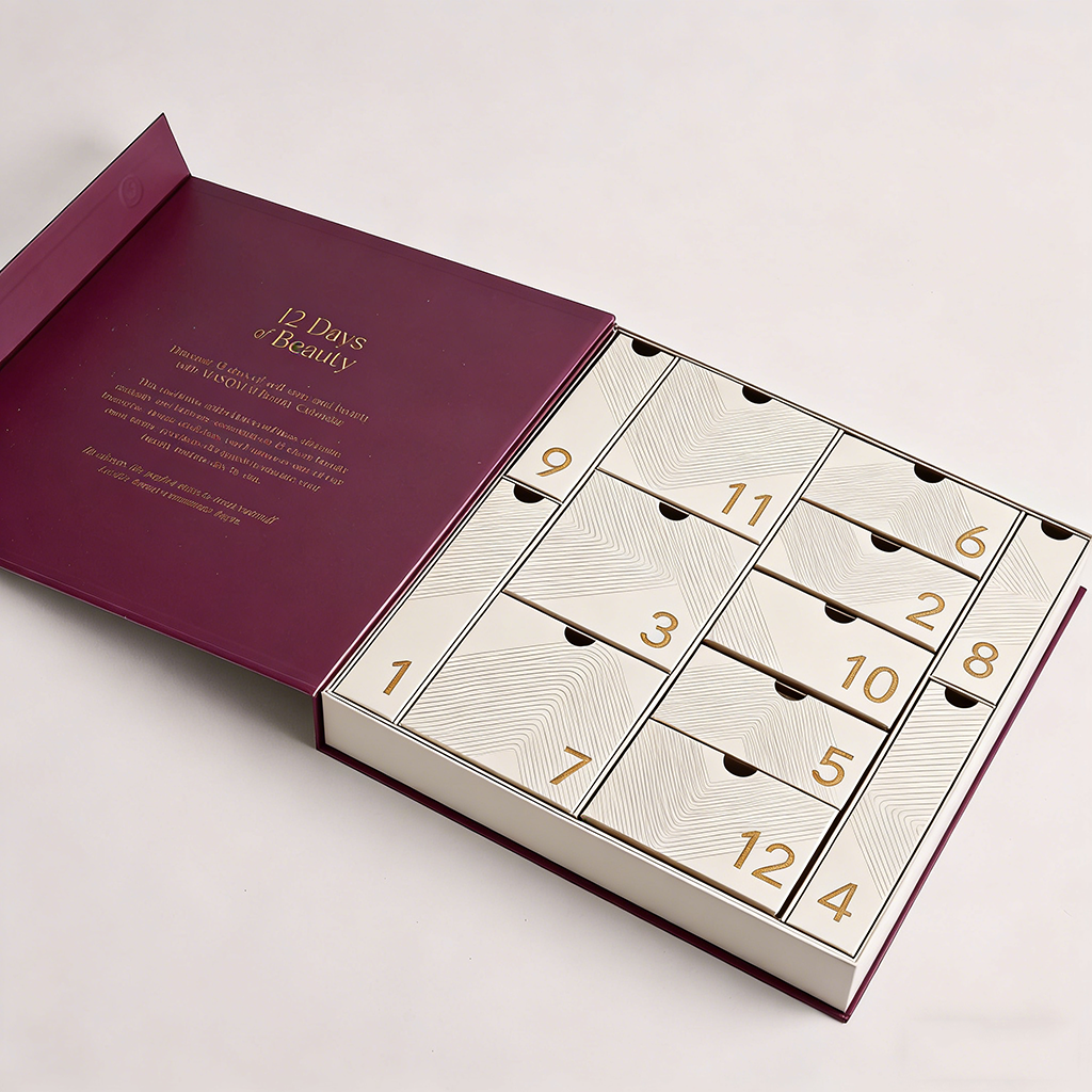 Custom Printing Recycled Materials Beauty 12 Days Advent Calendar Rigid Gift Box with Magnetic Closure