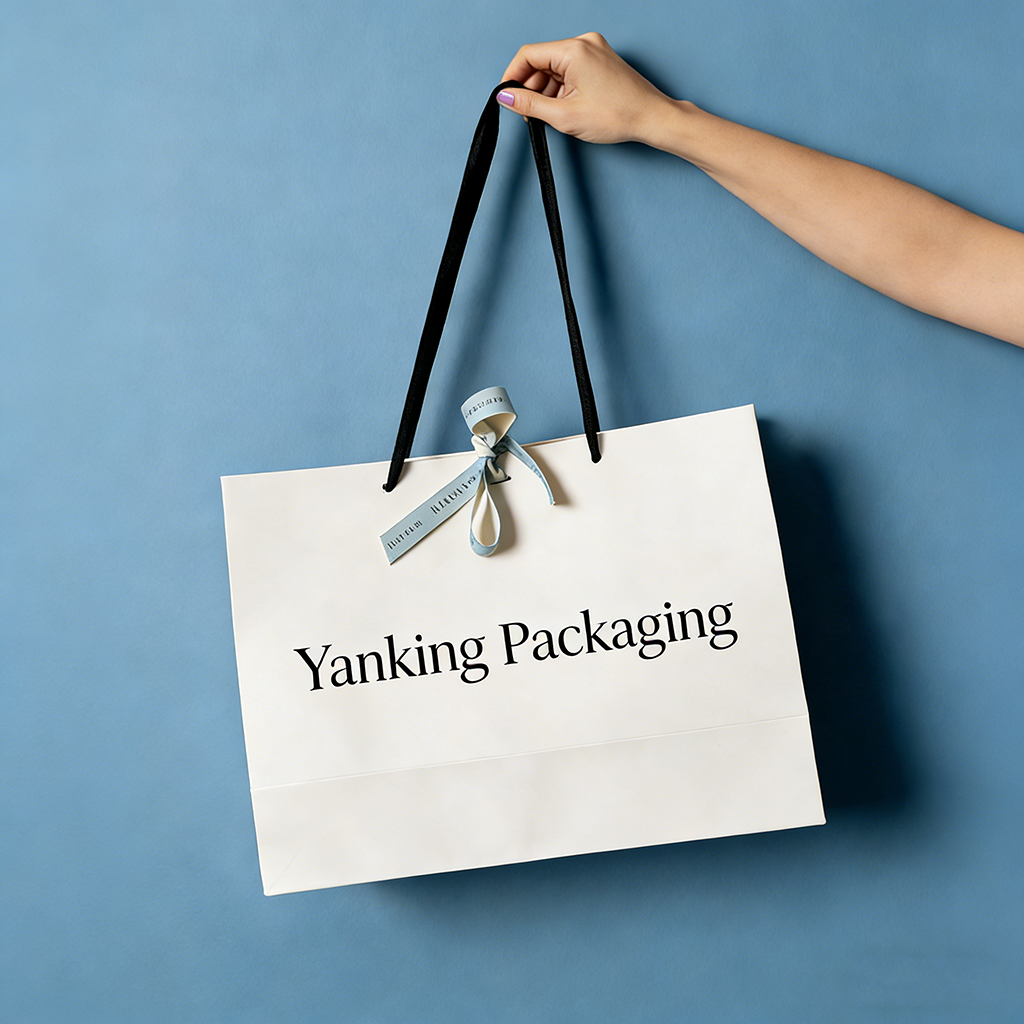 Custom Color Luxury Cosmetics Clothes Packaging Art Paper Bags Ribbon Handle Offset Printing Personalized