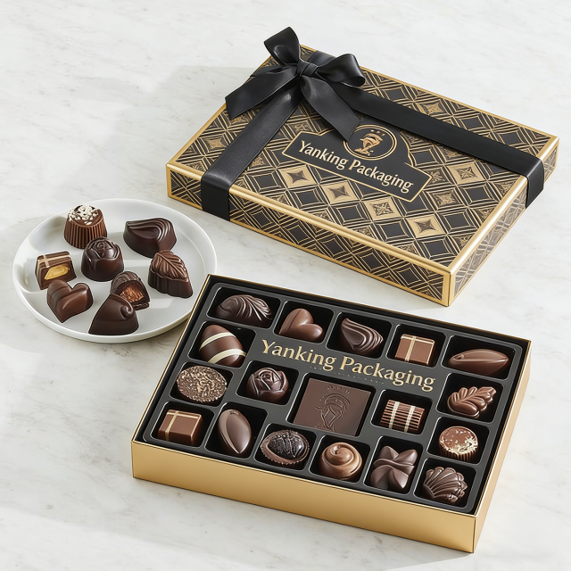 Custom Logo Eco Friendly Gold Foil Paper Chocolate Bar Packaging Box Gift Box Lid and Base Style Box Manufacturer