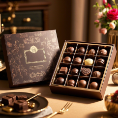 Custom Luxury Brown Candy Chocolate Packaging Safe for Wedding Food Rigid Lid Paperboard Gift Box with Stamping Food Safe