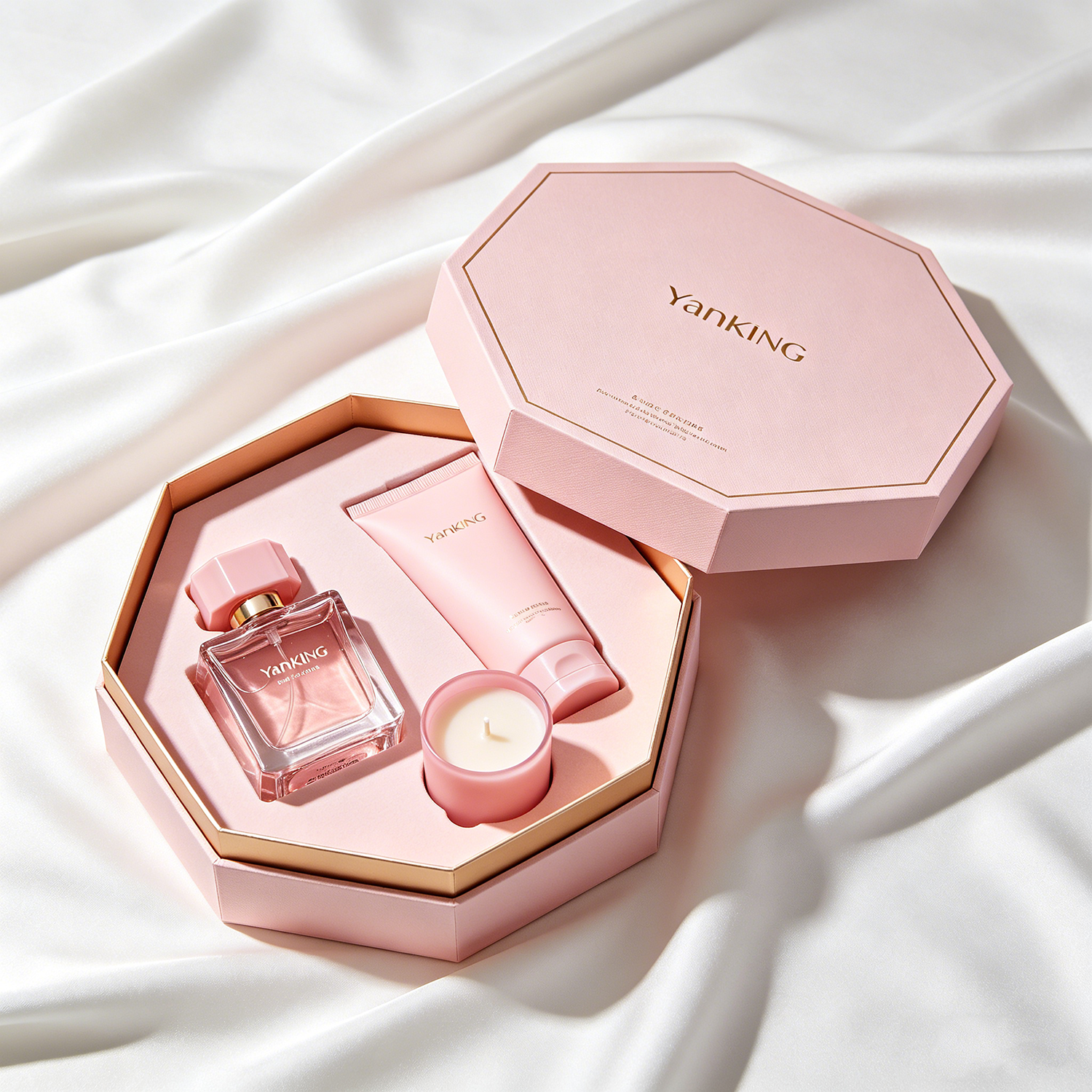 Customized Perfume Aromatherapy Skincare Gift Box Sets Octagonal Paper Box with Lining for Valentine's Day