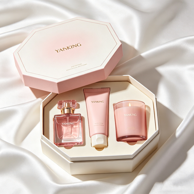 Customized Perfume Aromatherapy Skincare Gift Box Sets Octagonal Paper Box with Lining for Valentine's Day