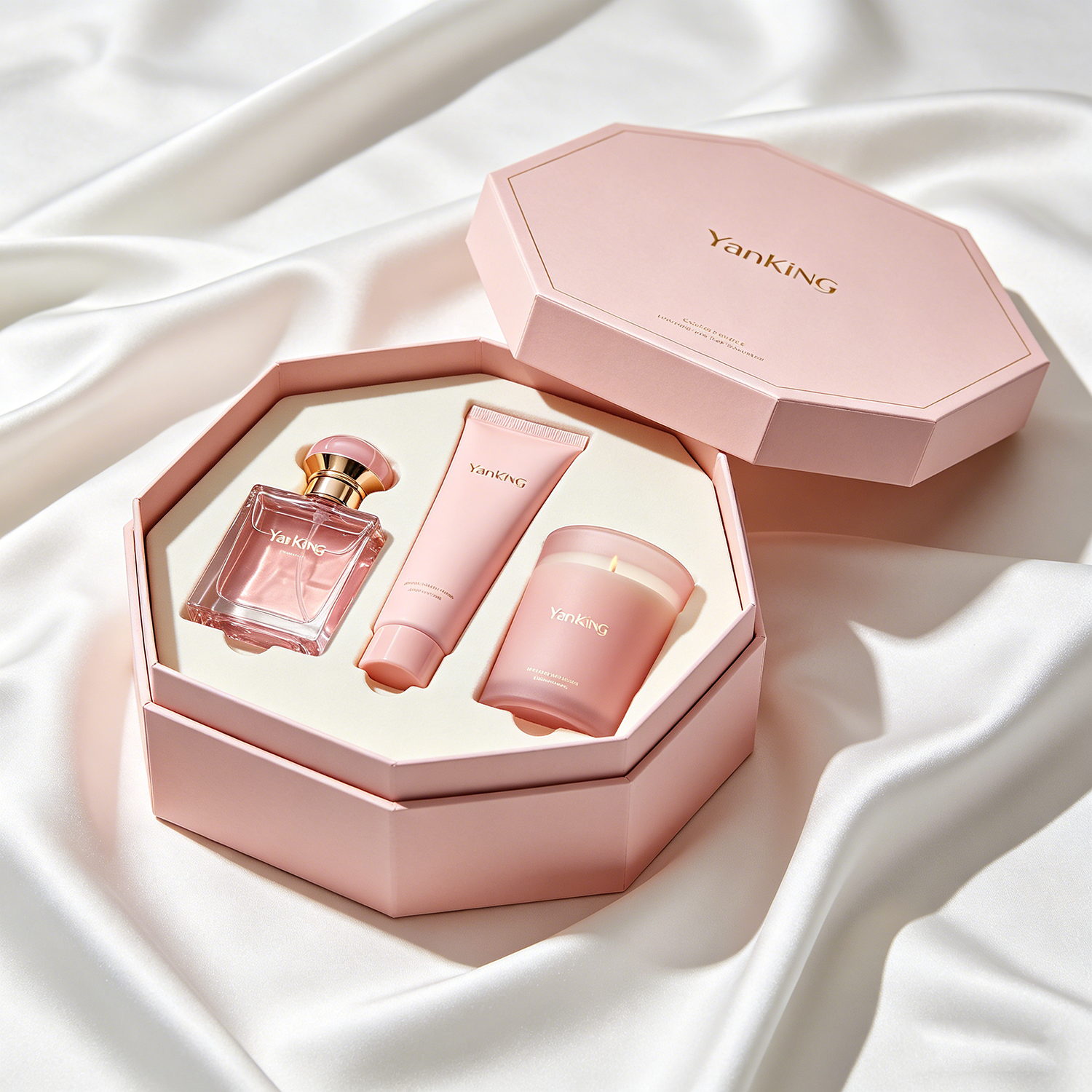 Customized Perfume Aromatherapy Skincare Gift Box Sets Octagonal Paper Box with Lining for Valentine's Day