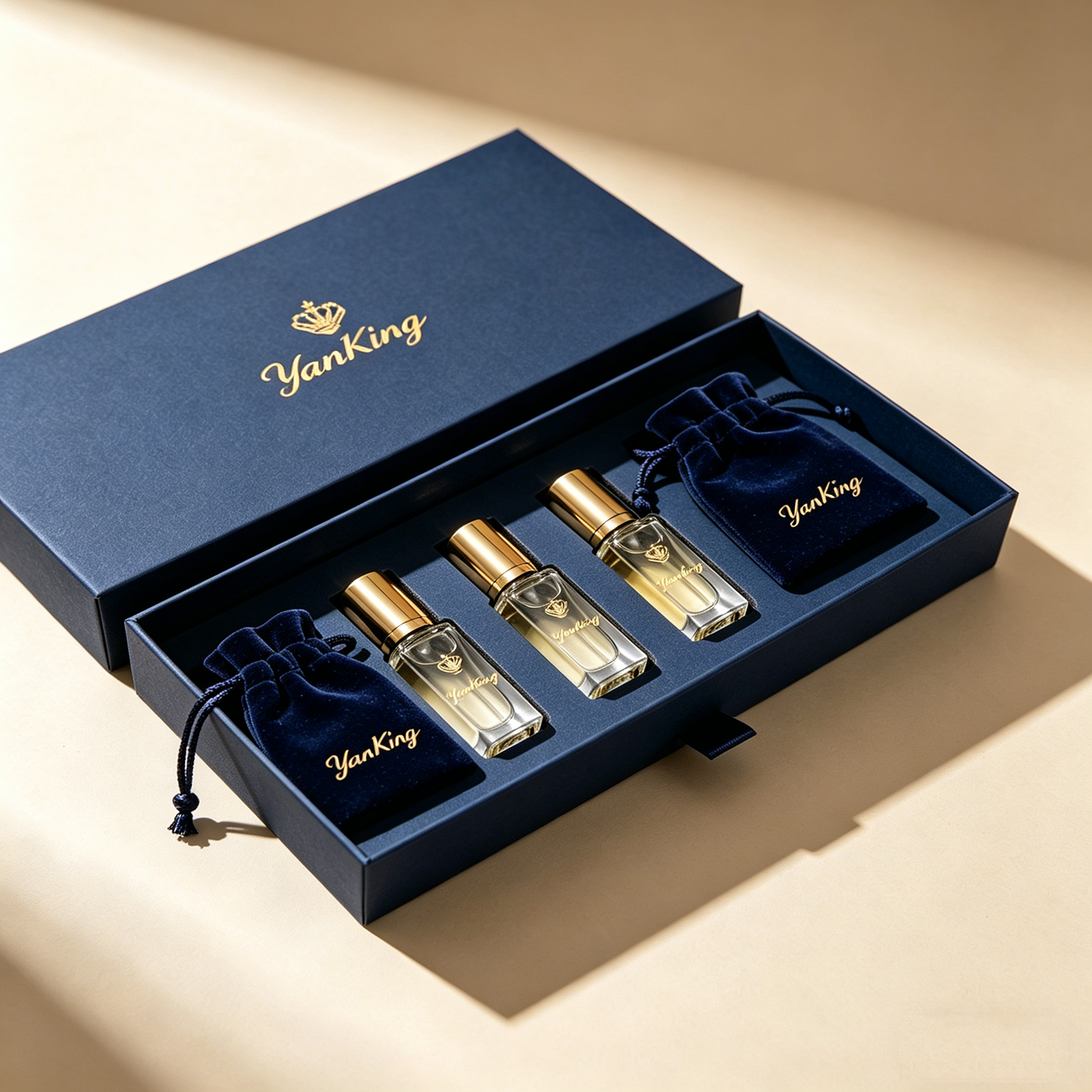 Eco-Friendly Paper Perfume Box Customized Gold Stamping LOGO Small Sliding Drawer Box with Sponge EVA Lining