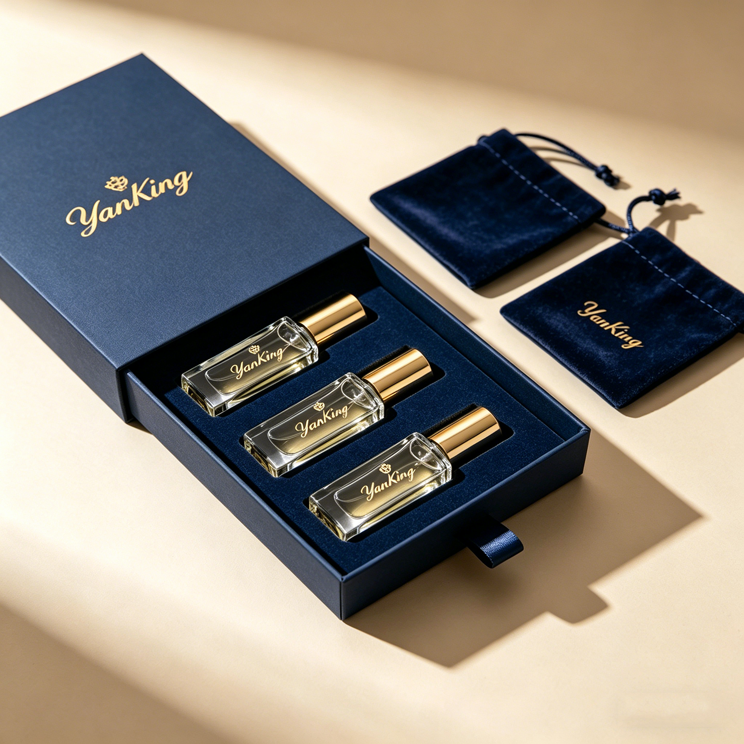 Eco-Friendly Paper Perfume Box Customized Gold Stamping LOGO Small Sliding Drawer Box with Sponge EVA Lining