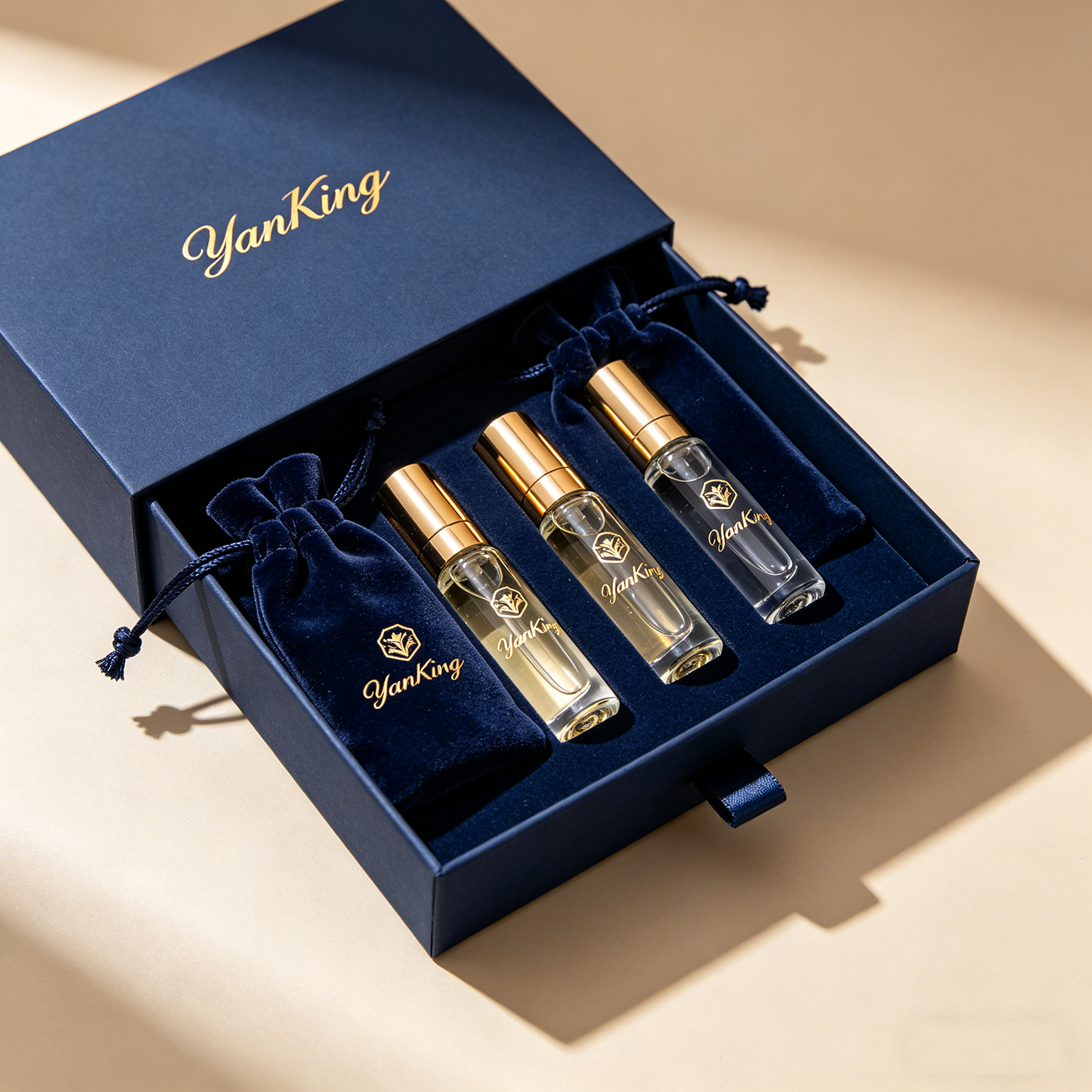 Eco-Friendly Paper Perfume Box Customized Gold Stamping LOGO Small Sliding Drawer Box with Sponge EVA Lining
