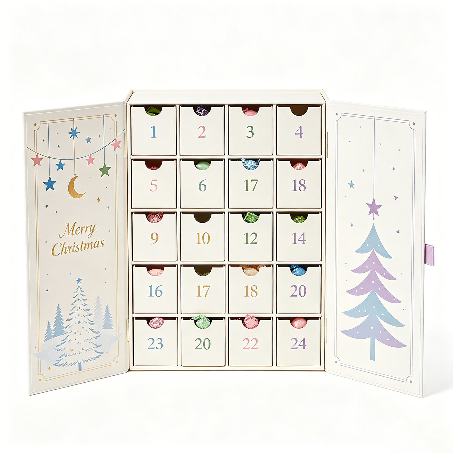 Custom Recycled Materials Chocolate Candy 24 Days Advent Calendar Rigid Gift Box Magnetic Closure Children Christmas Gift Box
