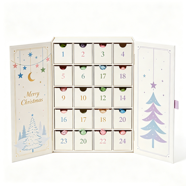 Custom Recycled Materials Chocolate Candy 24 Days Advent Calendar Rigid Gift Box Magnetic Closure Children Christmas Gift Box