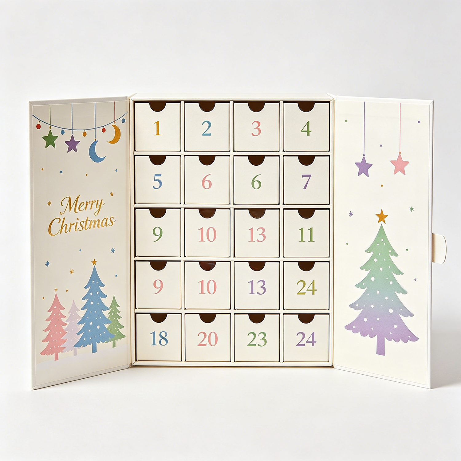 Custom Recycled Materials Chocolate Candy 24 Days Advent Calendar Rigid Gift Box Magnetic Closure Children Christmas Gift Box