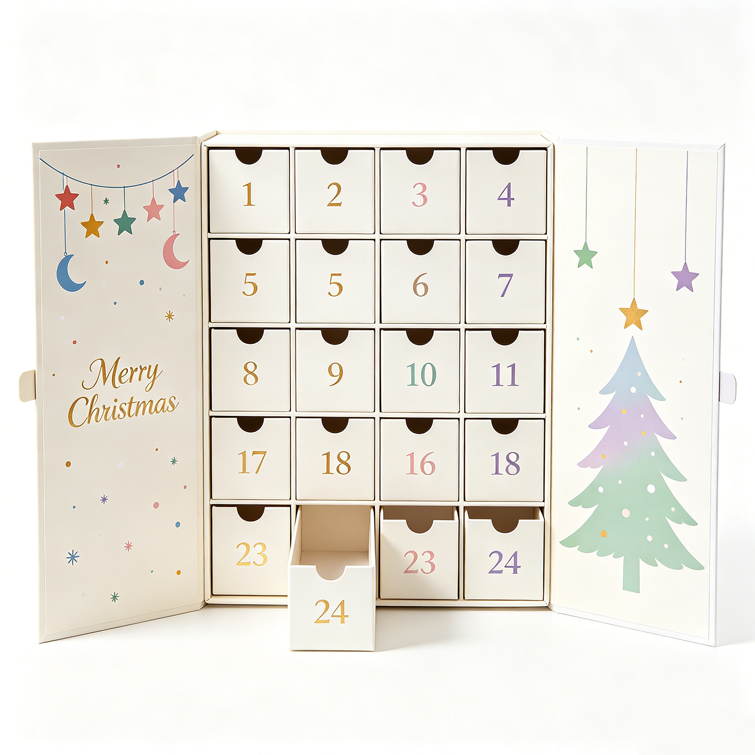 Custom Recycled Materials Chocolate Candy 24 Days Advent Calendar Rigid Gift Box Magnetic Closure Children Christmas Gift Box