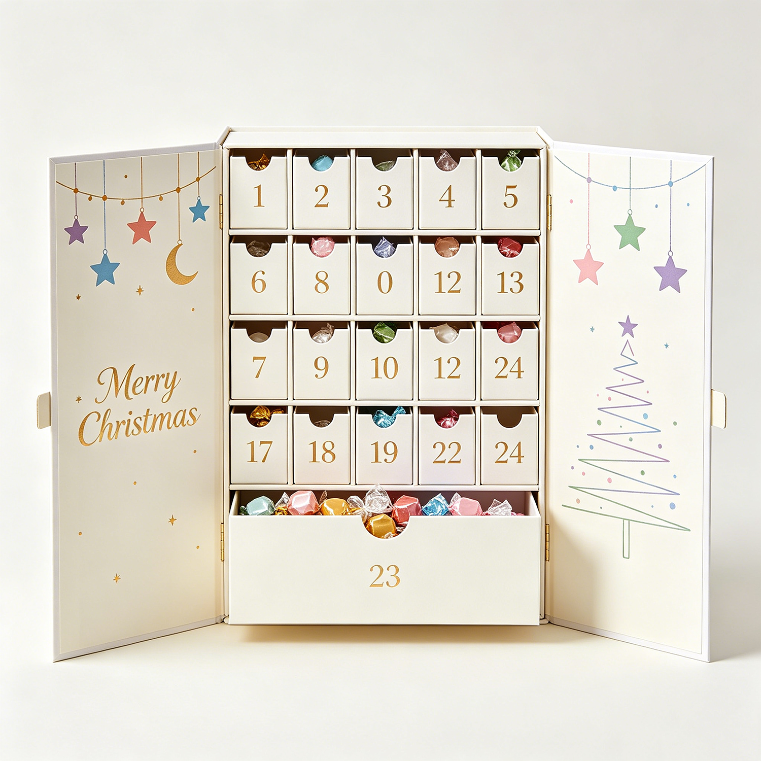 Custom Recycled Materials Chocolate Candy 24 Days Advent Calendar Rigid Gift Box Magnetic Closure Children Christmas Gift Box