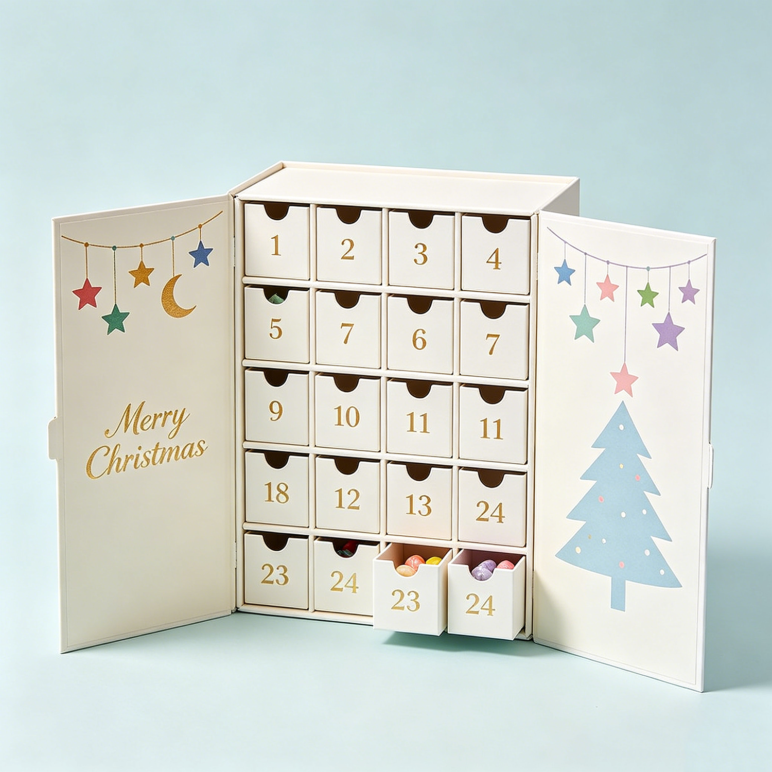 Custom Recycled Materials Chocolate Candy 24 Days Advent Calendar Rigid Gift Box Magnetic Closure Children Christmas Gift Box
