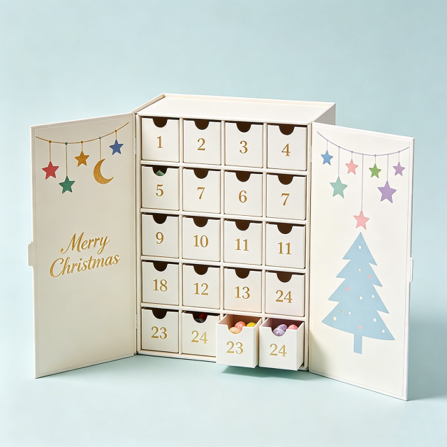 Custom Recycled Materials Chocolate Candy 24 Days Advent Calendar Rigid Gift Box Magnetic Closure Children Christmas Gift Box