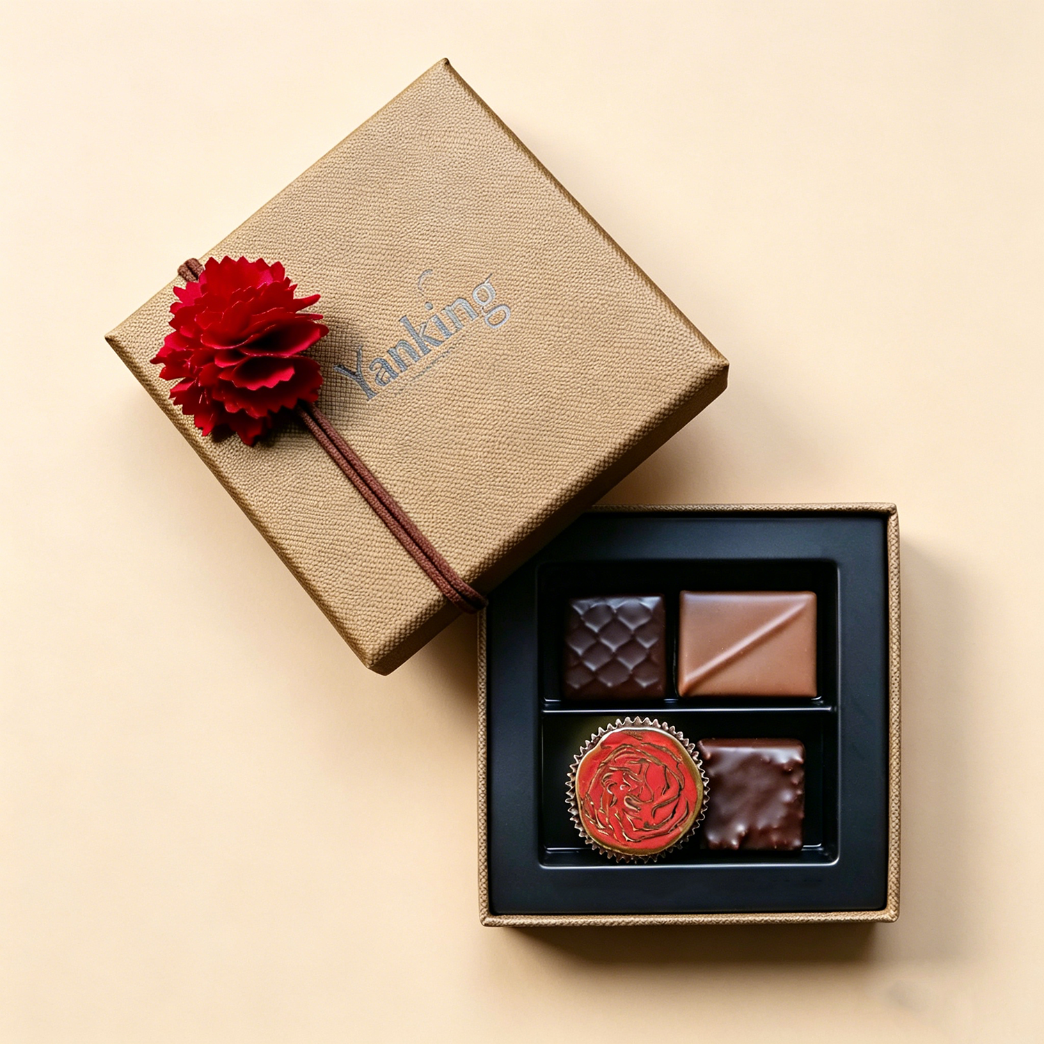 Custom Lid and Base Art Paper Chocolate Boxes Gold Foil Stamping Black Luxury Chocolate Candy Packaging for High-End Brands