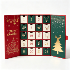 Custom 24-Day Countdown Advent Calendar Box Empty Paper Wrapped Christmas Jewelry Drawer for Cosmetics Beauty Embossed Printing