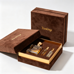 Custom Velvet Perfume Boxes Gold Foil Stamping & Gold Velvet Lining Luxury Cosmetics Packaging for High-End Brands