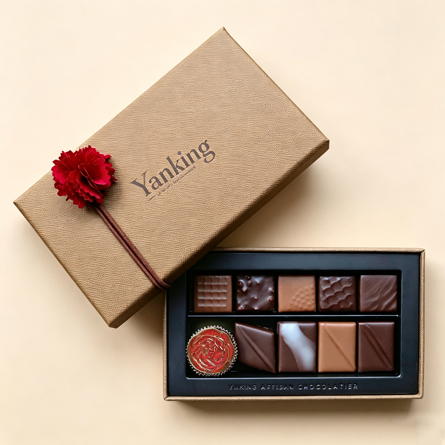 Custom Lid and Base Art Paper Chocolate Boxes Gold Foil Stamping Black Luxury Chocolate Candy Packaging for High-End Brands