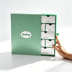 Customized Drawer 12 Days Christmas Advent Calendar Rigid Gift Box Recycled Materials with Stamping Logo and Ribbon