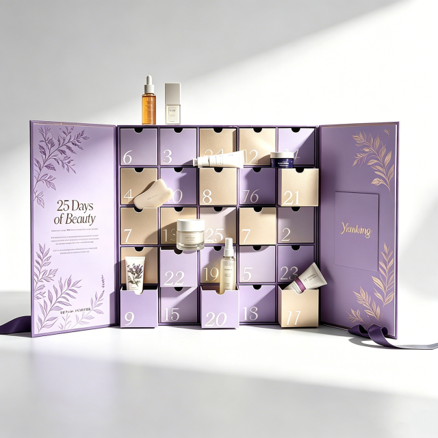 Custom Double Door Recycled Materials Beauty Skin Care 25 Days Christmas Advent Calendar Rigid Gift Box Magnetic Closure