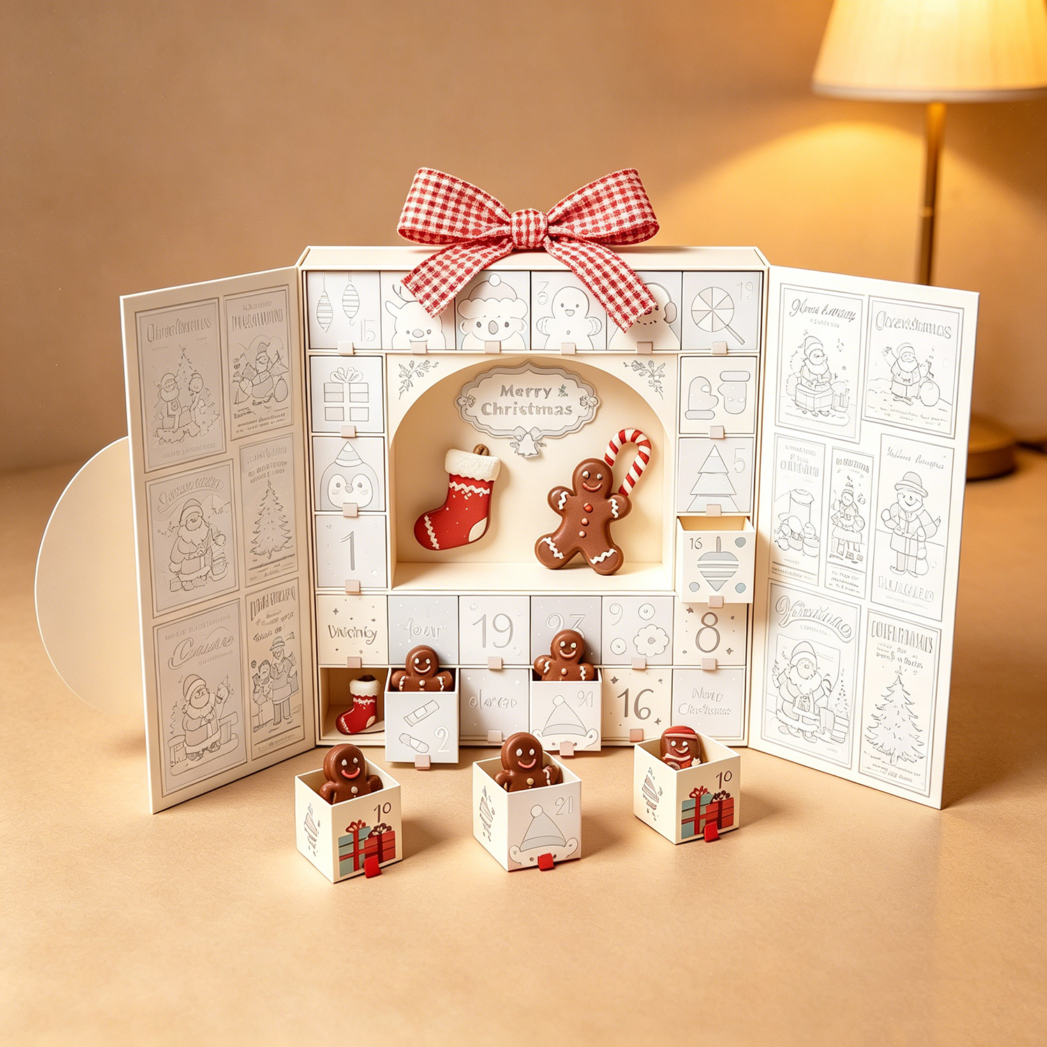 Custom Double Door Magnet Christmas 12 Days Advent Calendar Chocolate Candy Cookies Rigid Gift Paper Box for Children