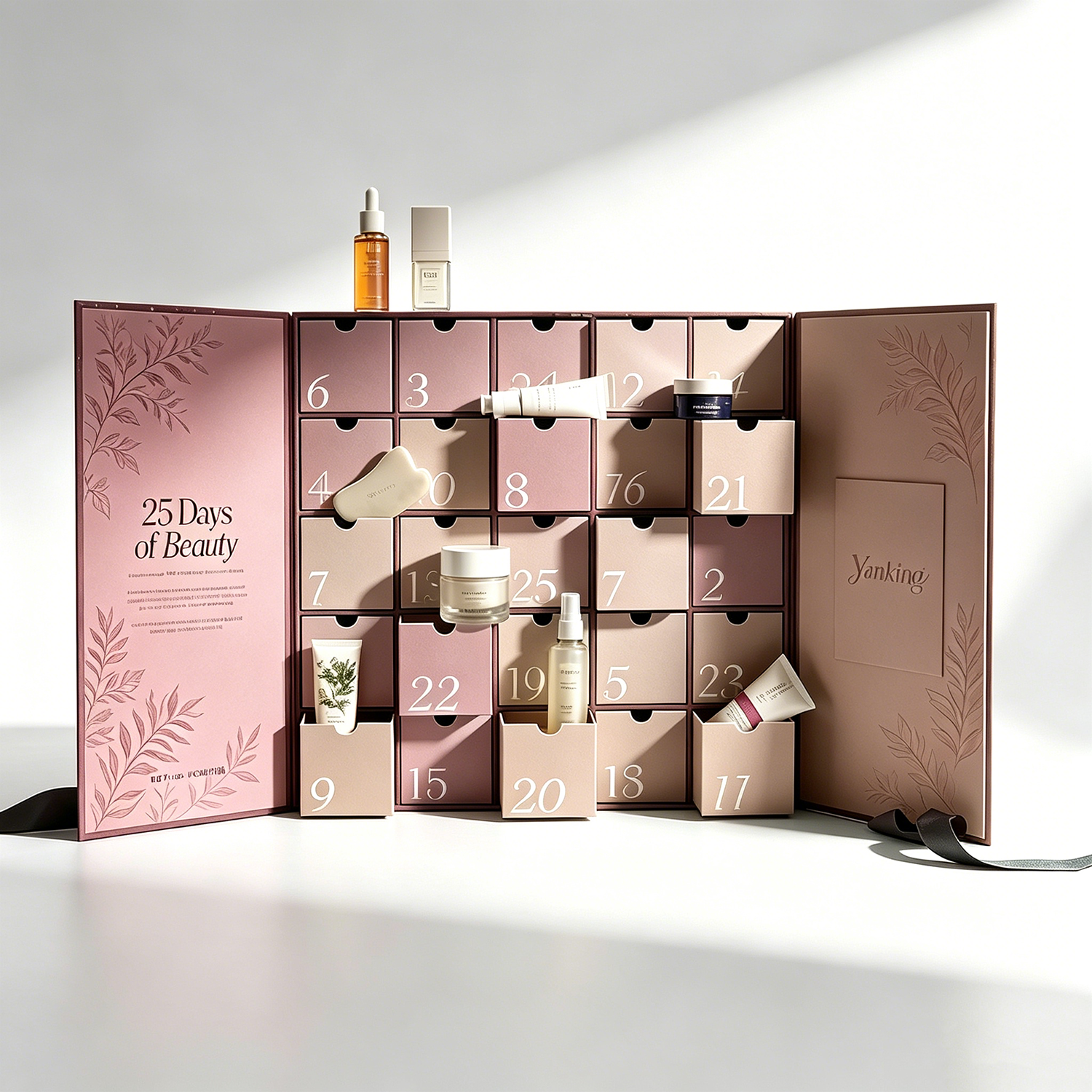 Custom Double Door Recycled Materials Beauty Skin Care 25 Days Christmas Advent Calendar Rigid Gift Box Magnetic Closure