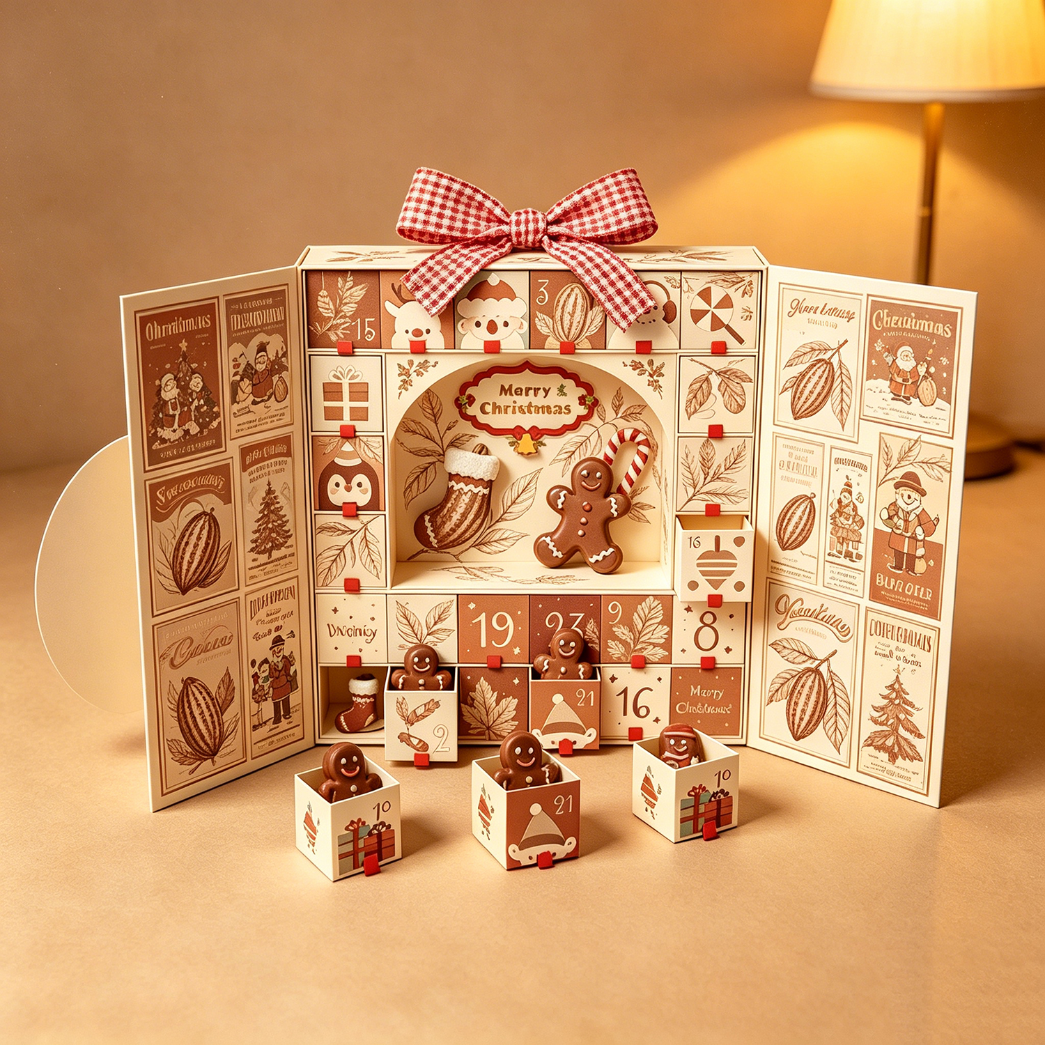 Custom Double Door Magnet Christmas 12 Days Advent Calendar Chocolate Candy Cookies Rigid Gift Paper Box for Children