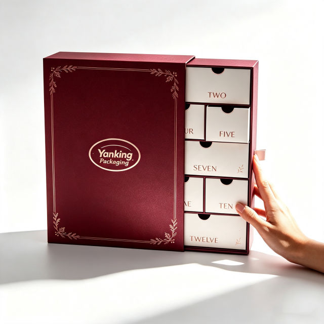 Custom 12-Day Christmas Advent Calendar Rigid Drawer Gift Box with Stamping Logo