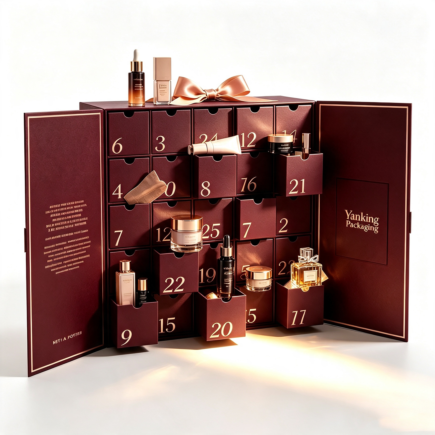 Custom 25-Day Double Door Christmas Advent Calendar Beauty Rigid Gift Box with Magnetic Closure