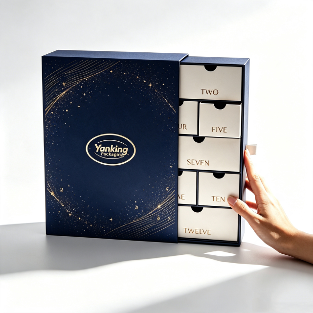 Custom 12-Day Christmas Advent Calendar Rigid Drawer Gift Box with Stamping Logo