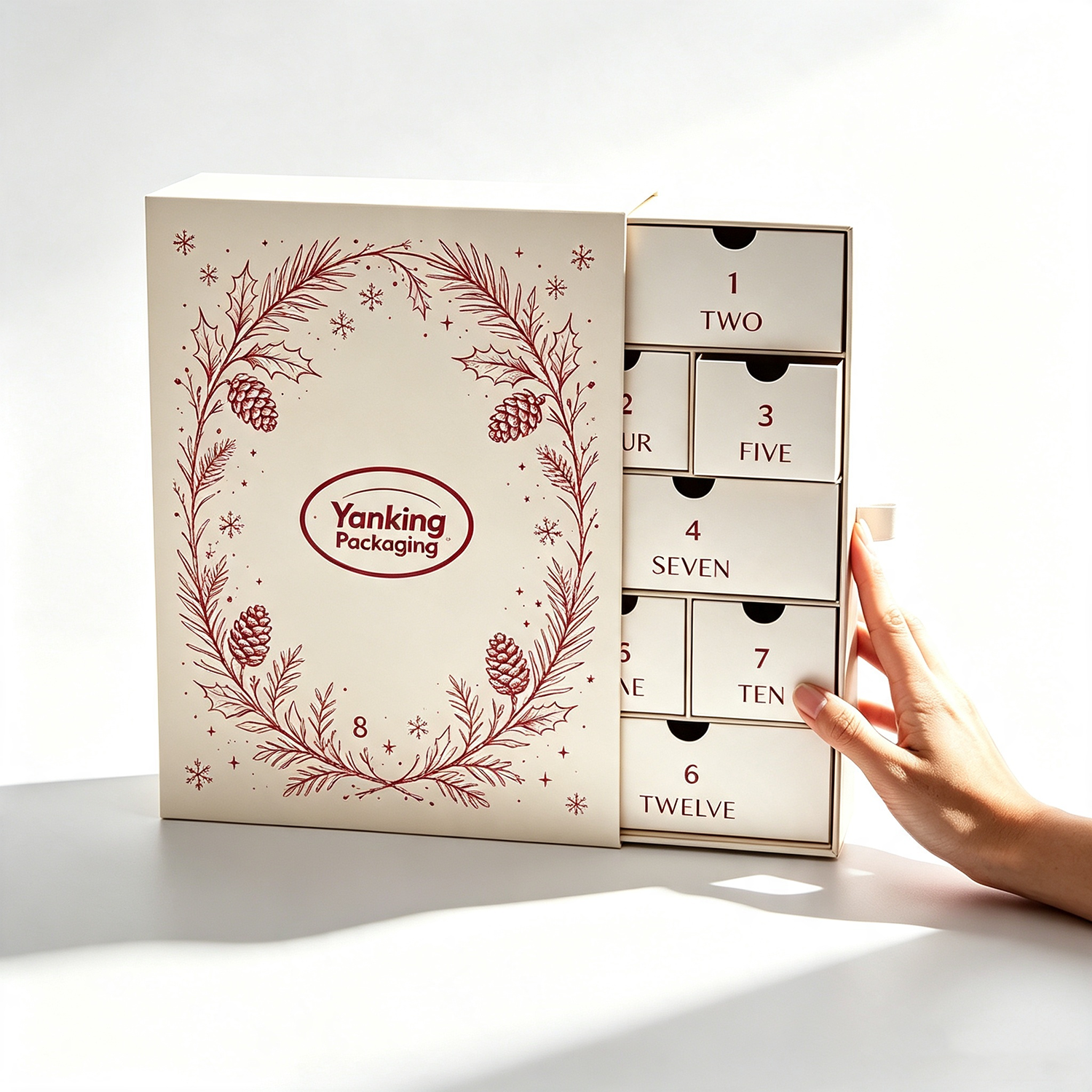 Custom 12-Day Christmas Advent Calendar Rigid Drawer Gift Box with Stamping Logo