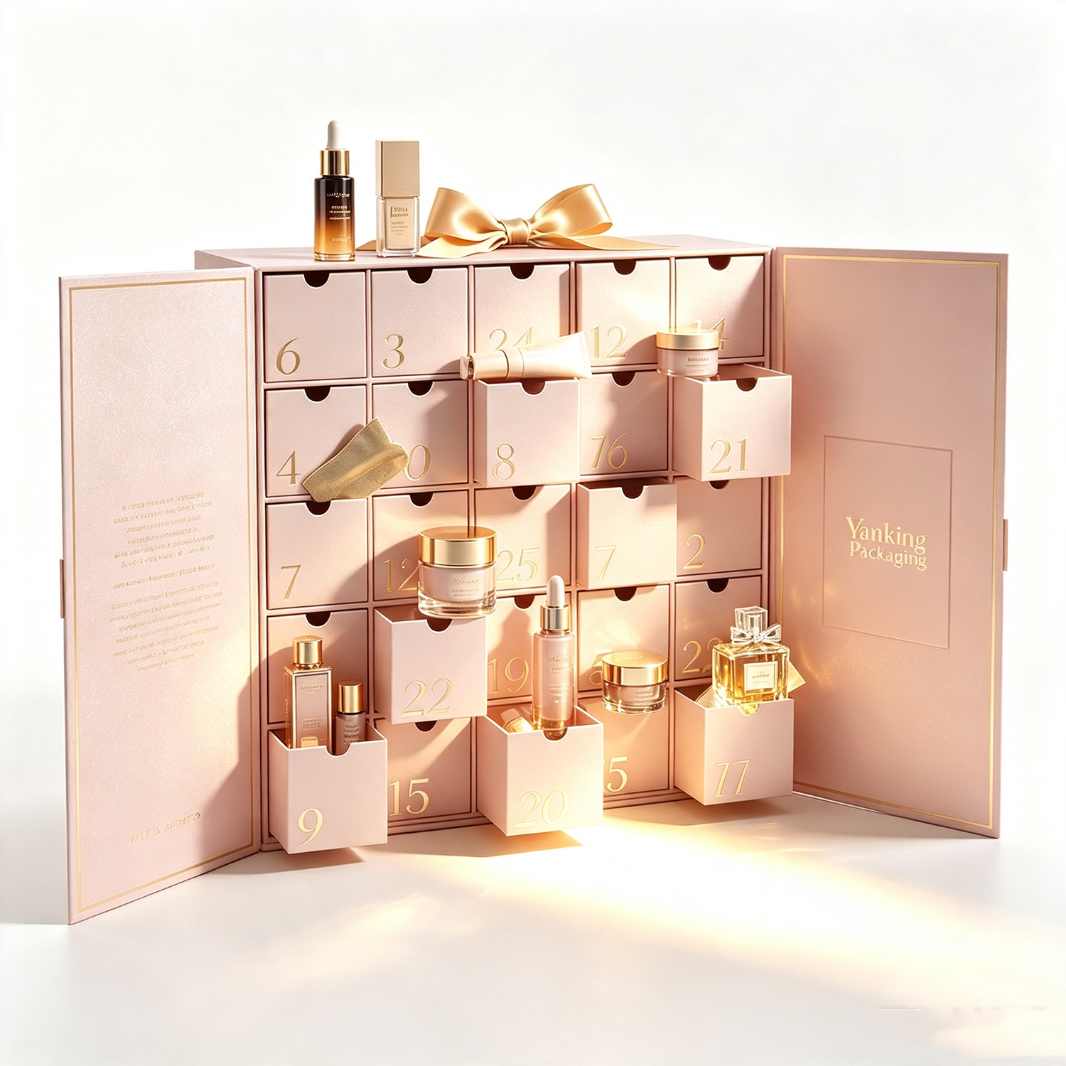 Custom 25-Day Double Door Christmas Advent Calendar Beauty Rigid Gift Box with Magnetic Closure