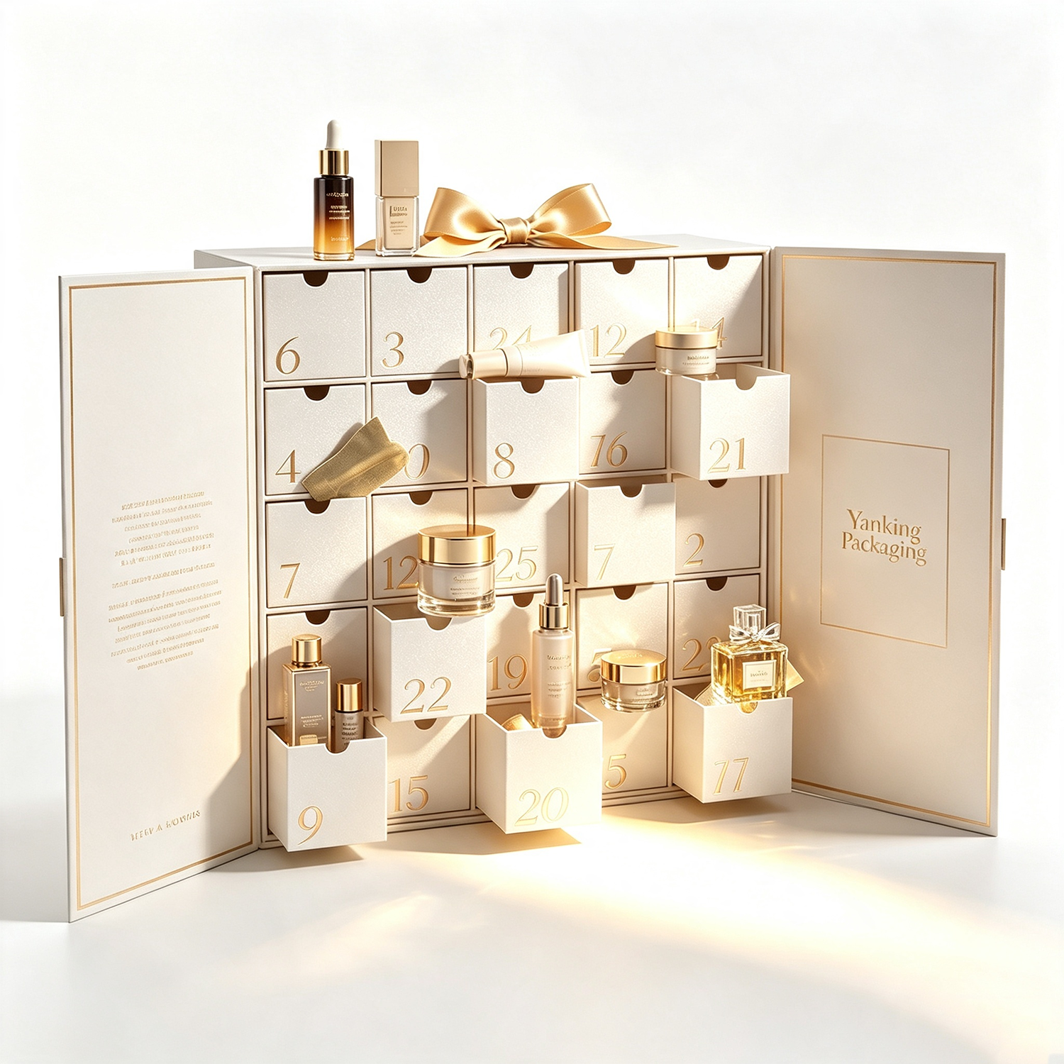 Custom 25-Day Double Door Christmas Advent Calendar Beauty Rigid Gift Box with Magnetic Closure