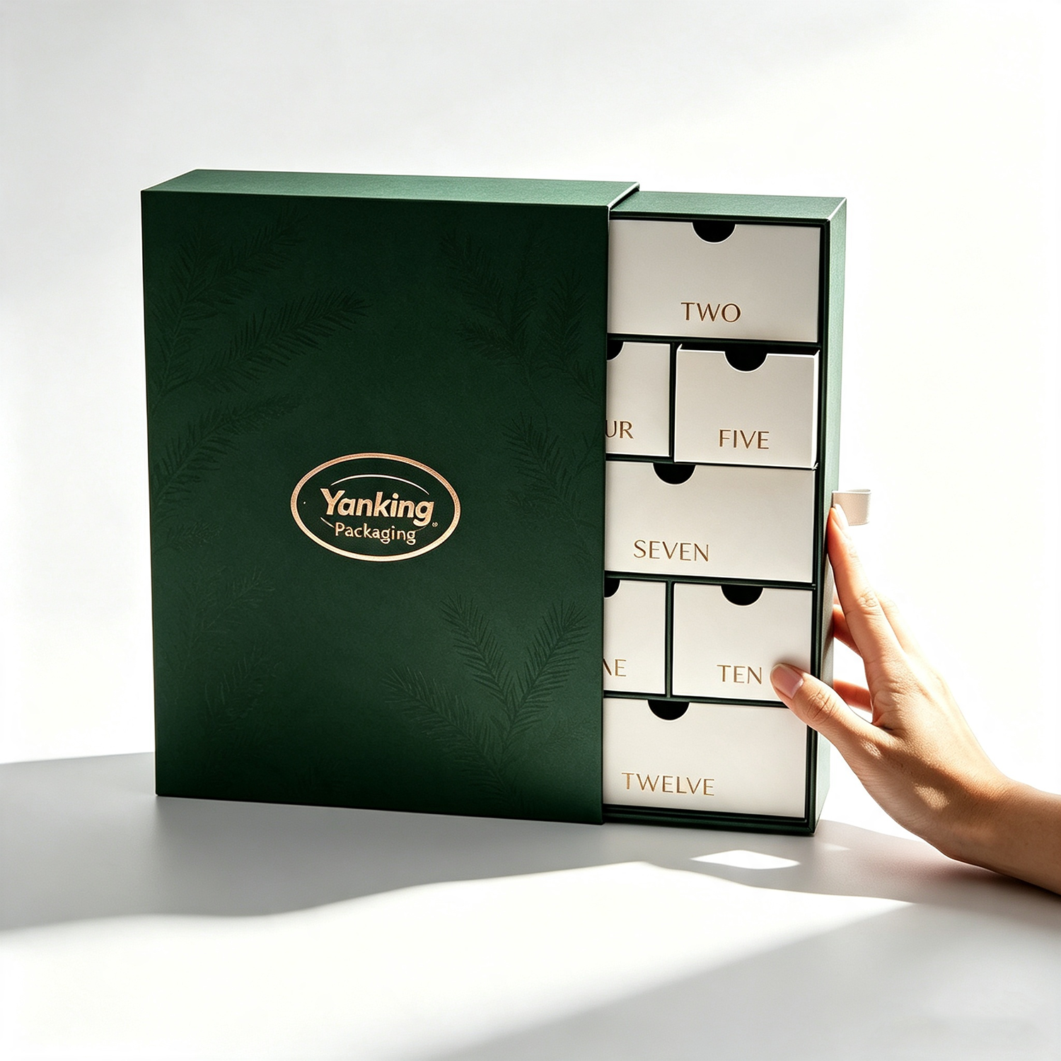 Custom 12-Day Christmas Advent Calendar Rigid Drawer Gift Box with Stamping Logo