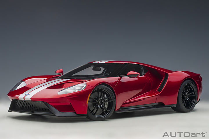 1/12 FORD GT 2017 (LIQUID RED/SILVER STRIPES)