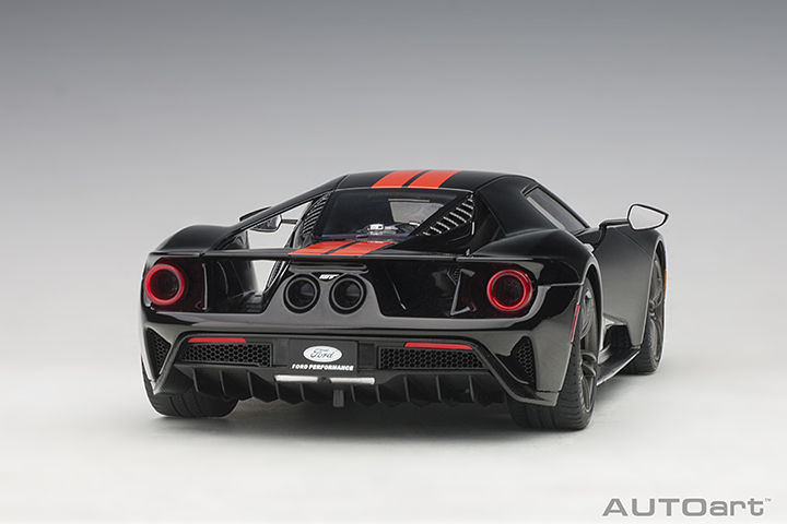 72945 1/18 FORD GT 2017 (SHADOW BLACK/ORANGE STRIPES)