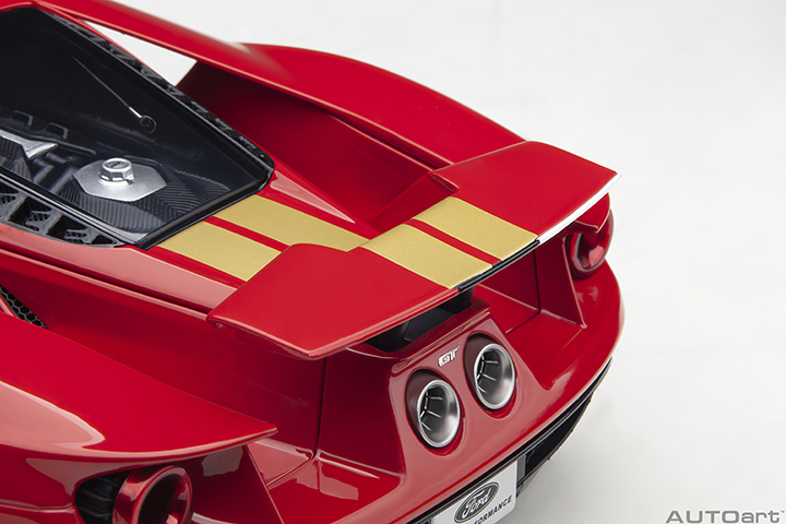 72927 1/18 FORD GT HERITAGE EDITION ALAN MANN (RED W/ GOLD STRIPES)