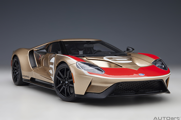 72928 1/18 FORD GT HERITAGE EDITION HOLMAN MOODY (GOLD W/ RED &amp; WHITE)