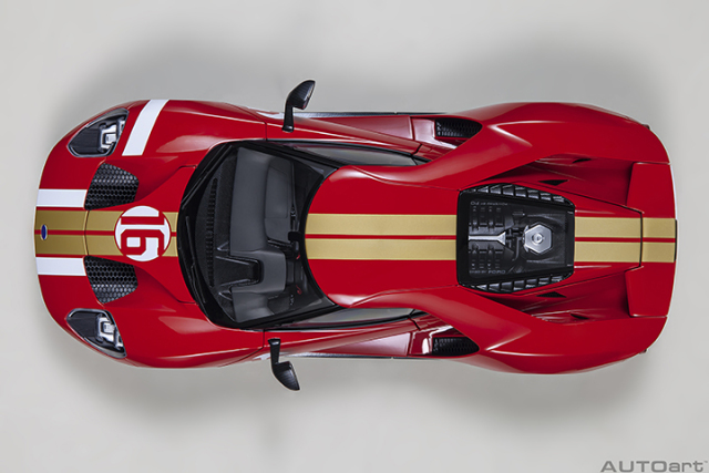 72927 1/18 FORD GT HERITAGE EDITION ALAN MANN (RED W/ GOLD STRIPES)