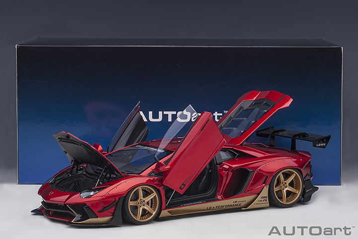 79182 1/18 LIBERTY WALK LB-WORKS LAMBORGHINI AVENTADOR LIMITED EDITION (HYPER RED/GOLD ACCENTS)