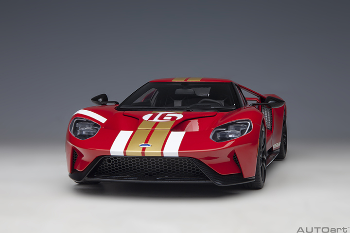 72927 1/18 FORD GT HERITAGE EDITION ALAN MANN (RED W/ GOLD STRIPES)