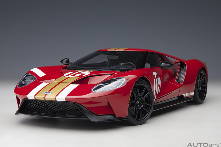 72927 1/18 FORD GT HERITAGE EDITION ALAN MANN (RED W/ GOLD STRIPES)