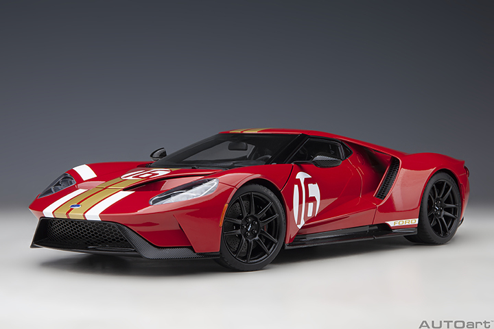 72927 1/18 FORD GT HERITAGE EDITION ALAN MANN (RED W/ GOLD STRIPES)