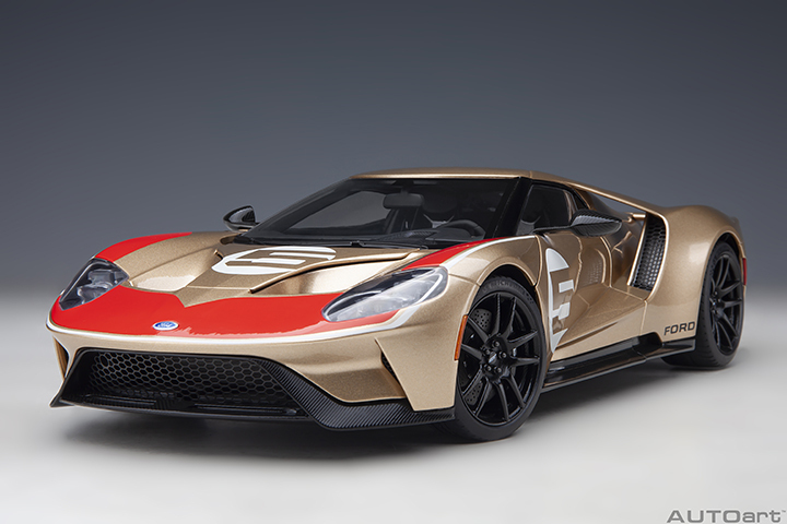 72928 1/18 FORD GT HERITAGE EDITION HOLMAN MOODY (GOLD W/ RED &amp; WHITE)