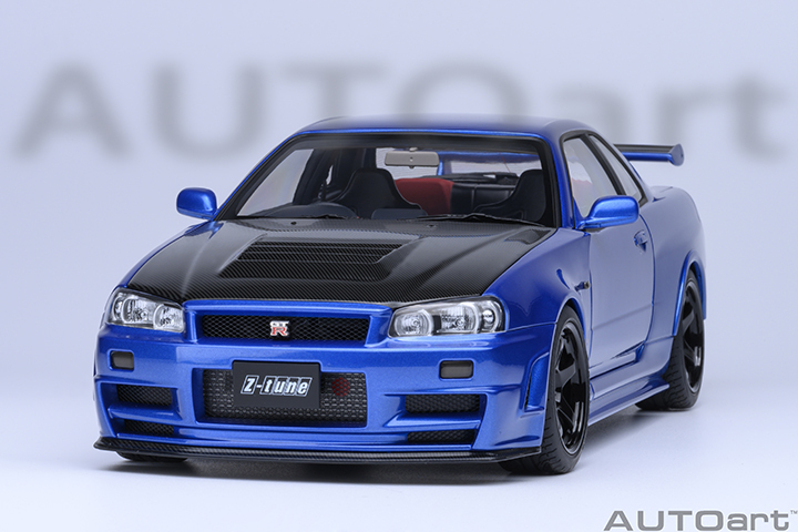 77460 1/18 NISMO R34 GT-R Z-tune (BAYSIDE BLUE W/ CARBON BONNET)