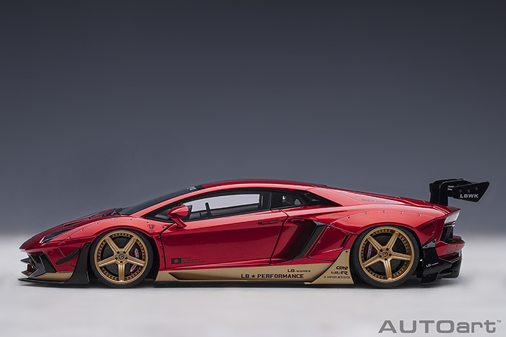 79182 1/18 LIBERTY WALK LB-WORKS LAMBORGHINI AVENTADOR LIMITED EDITION (HYPER RED/GOLD ACCENTS)