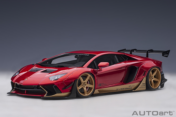 79182 1/18 LIBERTY WALK LB-WORKS LAMBORGHINI AVENTADOR LIMITED EDITION (HYPER RED/GOLD ACCENTS)