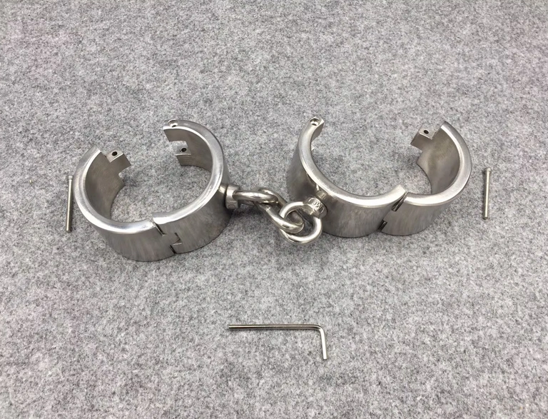 Customizable 40mm Height Stainless Steel Handcuffs and Ankle Cuffs Using Screw Lock for BDSM