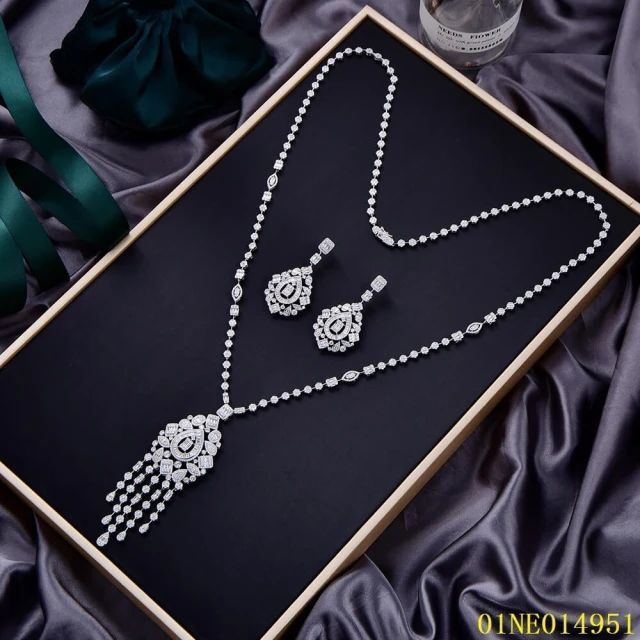 Hot Fashion Sterling Silver 925 jewelry Long Chain Necklace Set