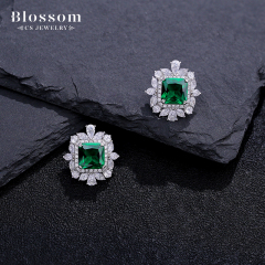 China Wholesale Factory Square Gemstone Silver 925 Zirconia Stud Earrings Women Jewelry