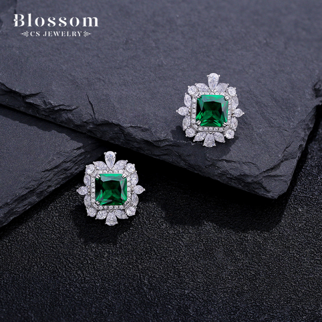 China Wholesale Factory Square Gemstone Silver 925 Zirconia Stud Earrings Women Jewelry